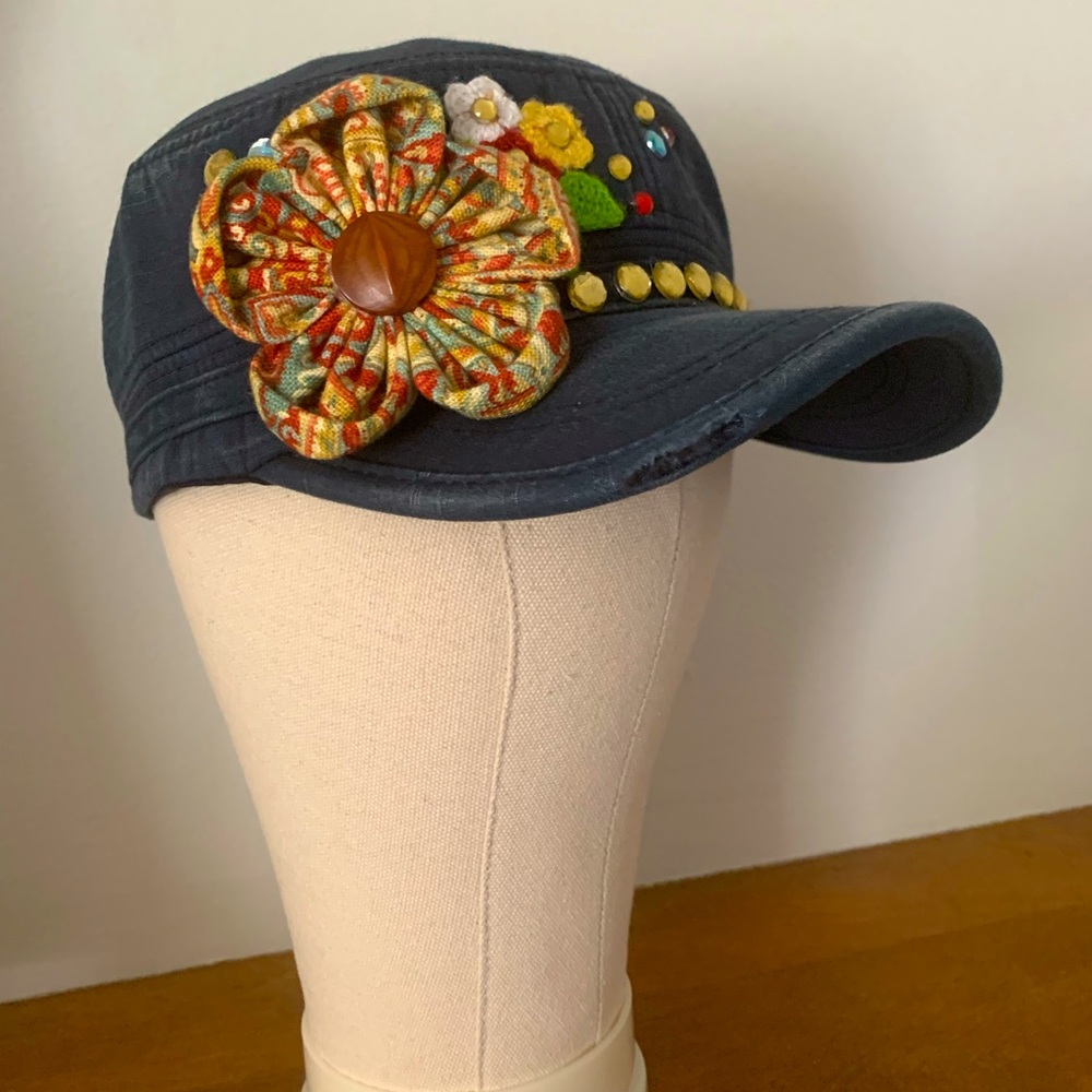 Flowers and Bling Hat - Navy Multi